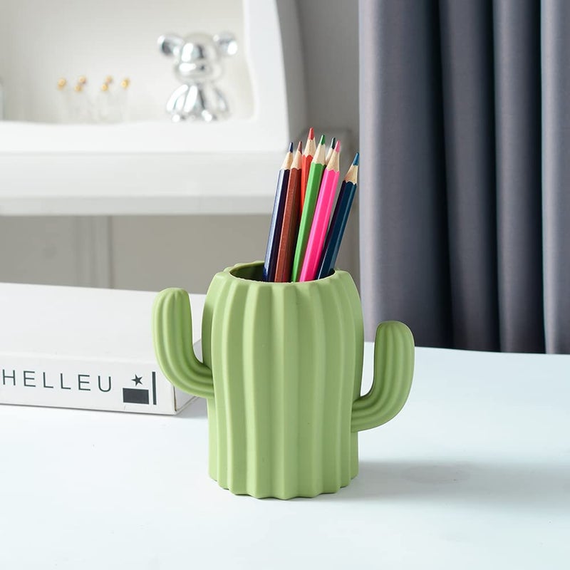 YOSCO Silicone Pen Holder Cactus Cute Pencil Holder Cup Pot for Desk for Kids Office Decor Desk Organizer Makeup brush Holder Toothbrush Holder (Green) - Image 4